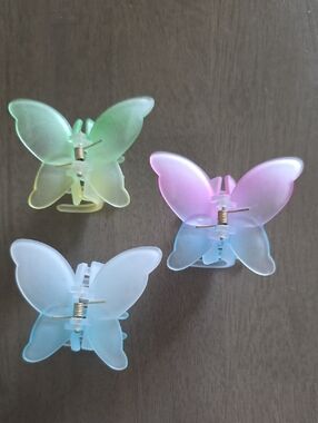 Set of 3 Pastel Butterfly Hair Claws - Green, Pink, Blue